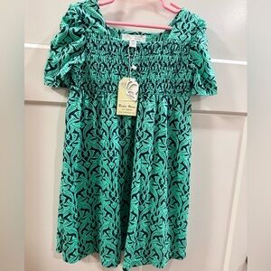 Richie House Green Patterned Kids Dress